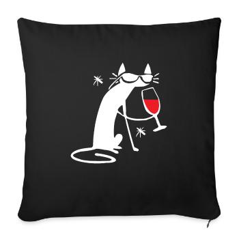 Lustige Katze rot Wein Weinglas shirt crazy Katzen - Sofakissenbezug 45 x 45 cm - Schwarz - Vorne