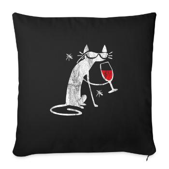 Lustige Katze rot Wein Weinglas shirt crazy Katzen - Sofakissenbezug 45 x 45 cm - Schwarz - Vorne