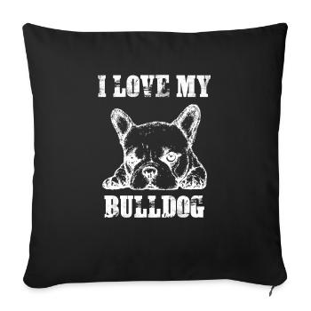 J'aime mon amoureux de chien de bouledogue - Housse de coussin décorative 45 x 45 cm - noir - Devant