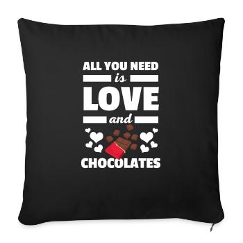 Mignon tout ce que vous avez besoin est T-shirt d'amour et de chocolats - Housse de coussin décorative 45 x 45 cm - noir - Devant