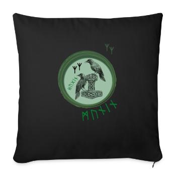Thor Hammer Mjölnir avec Odin Ravens Hugin et Munin - Housse de coussin décorative 45 x 45 cm - noir - Devant