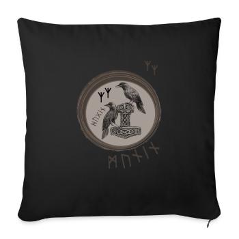 Thor Hammer Mjölnir avec Odin Ravens Hugin et Munin - Housse de coussin décorative 45 x 45 cm - noir - Devant