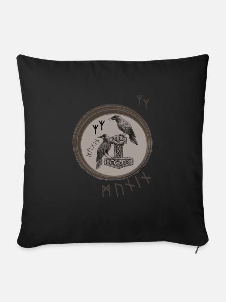 Thor Hammer Mjölnir mit Odin Raben Hugin und Munin - Sofakissenbezug 45 x 45 cm - Schwarz