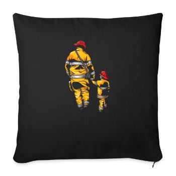 Père et fille - mère et fils - service d'incendie - Housse de coussin décorative 45 x 45 cm - noir - Devant
