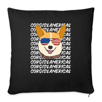 Corgi avec lunettes de soleil Etats-Unis Amour des chiens - Housse de coussin décorative 45 x 45 cm - noir - Devant