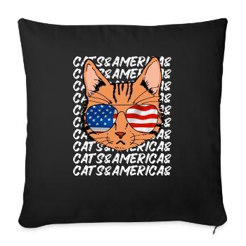 Chat avec lunettes de soleil Etats-Unis Amour du chat - Housse de coussin décorative 45 x 45 cm - noir - Devant