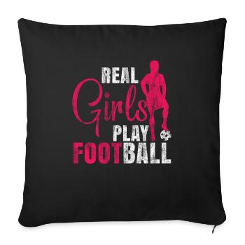 Vraies filles jouent au football féminin de football - Housse de coussin décorative 45 x 45 cm - noir - Devant