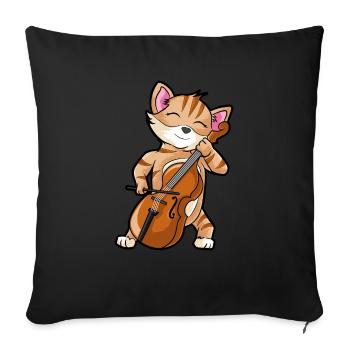 Violon Cat - musicien de violon drôle - Housse de coussin décorative 45 x 45 cm - noir - Devant