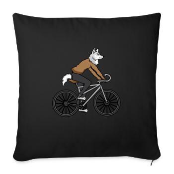 Wolf is riding a bicycle gift - Sofa pillowcase 17,3'' x 17,3'' (45 x 45 cm) - black - Front