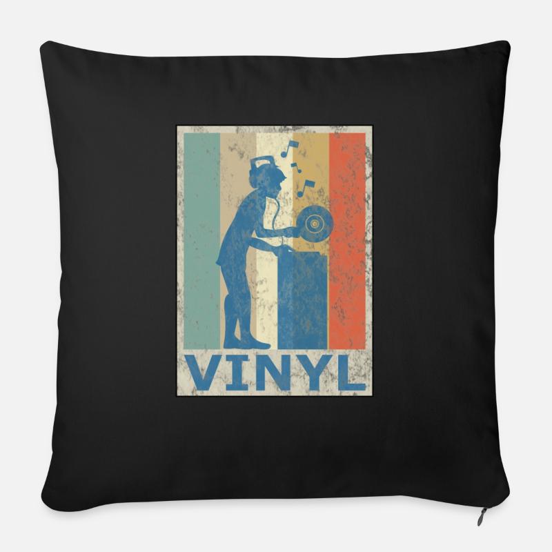Retro Vintage Style DJ Deejee Vinyl Schallplatte - Sofakissenbezug 45 x 45 cm - Schwarz