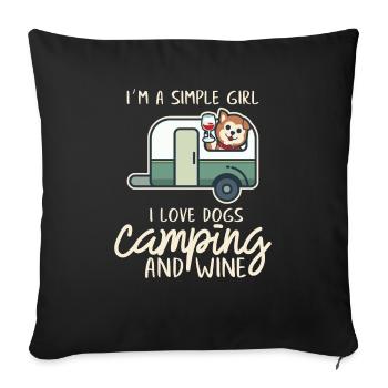 Je suis une fille simple J'aime les chiens, le camping et le vin - Housse de coussin décorative 45 x 45 cm - noir - Devant