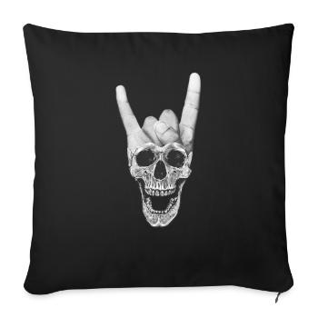 Heavy Metal Musik Totenkopf Teufelshörner-Zeichen - Sofakissenbezug 45 x 45 cm - Schwarz - Vorne