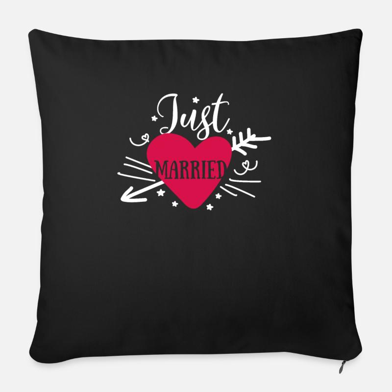 Just Married - Just Married Mariage - Housse de coussin décorative 45 x 45 cm - noir
