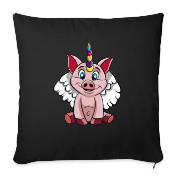 Schweinchen Einhorn Schweinhorn Engel Schwein süss - Sofakissenbezug 45 x 45 cm - Schwarz - Vorne