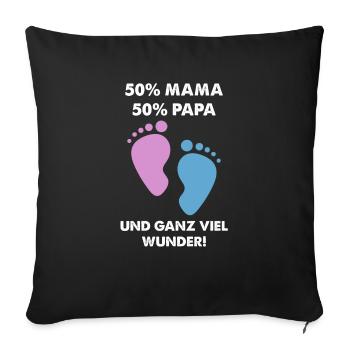 50% Mama 50% Papa Und Ganz Viel Wunder Geschenk - Sofakissenbezug 45 x 45 cm - Schwarz - Vorne
