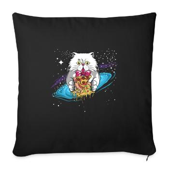Cat kitten persian cat space pizza gift - Sofa pillowcase 17,3'' x 17,3'' (45 x 45 cm) - black - Front