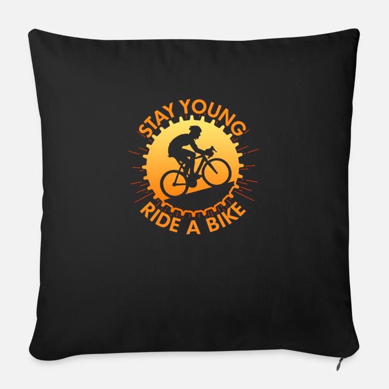 Restez jeune à vélo - Housse de coussin décorative 45 x 45 cm - noir