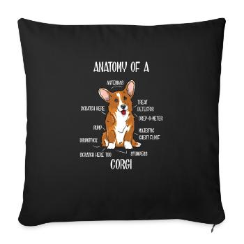 Funny Welsh Corgi anatomy dog motif - Sofa pillowcase 17,3'' x 17,3'' (45 x 45 cm) - black - Front