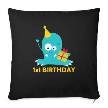 1st birthday - Sofa pillowcase 17,3'' x 17,3'' (45 x 45 cm) - black - Front