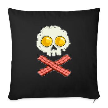 Oeufs avec bacon skull crâne petit-déjeuner squelette - Housse de coussin décorative 45 x 45 cm - noir - Devant
