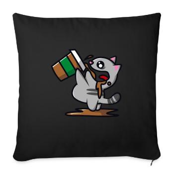 Cat is drinking a coffee - Sofa pillowcase 17,3'' x 17,3'' (45 x 45 cm) - black - Front
