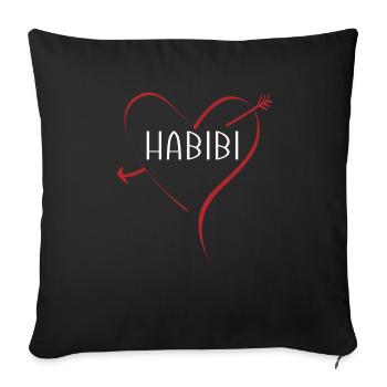 Arabe: Habibi avec coeur. Chéri chérie amour - Housse de coussin décorative 45 x 45 cm - noir - Devant