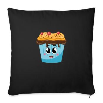 Nettes lächelndes Kuchen-T-Shirt Blau, lustiger Kuchen - Sofakissenbezug 45 x 45 cm - Schwarz - Vorne