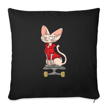 Sphynx cat skateboard skate - Sofa pillowcase 17,3'' x 17,3'' (45 x 45 cm) - black - Front