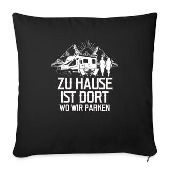 Wohmobil home = où nous stationnons le cadeau - Housse de coussin décorative 45 x 45 cm - noir - Devant