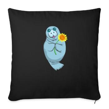 Lamantin tenant une vache mignonne au tournesol - Housse de coussin décorative 45 x 45 cm - noir - Devant
