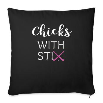 Küken mit Stöcken Feldhockeygeschenk - Sofakissenbezug 45 x 45 cm - Schwarz - Vorne