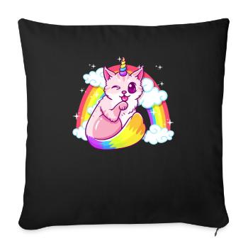 Arc-en-ciel Meowgical Caticorn Majestic Chat Licorne - Housse de coussin décorative 45 x 45 cm - noir - Devant
