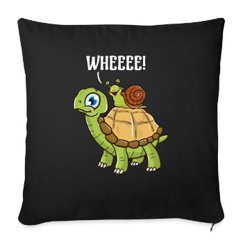 Cute & Funny Snail Riding on Turtle Yelling Wheee! - Sofa pillowcase 17,3'' x 17,3'' (45 x 45 cm) - black - Front