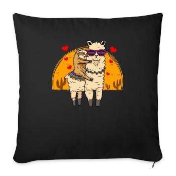 Sloth Riding Llama Cute Fluffy Lama & Sleepy Sloth - Sofa pillowcase 17,3'' x 17,3'' (45 x 45 cm) - black - Front