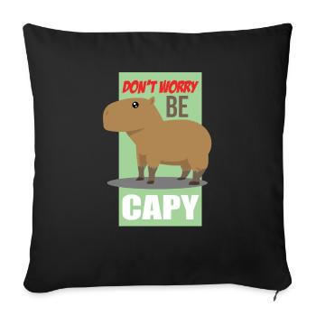 Un petit rongeur capybara heureux dit ne vous inquiétez pas - Housse de coussin décorative 45 x 45 cm - noir - Devant
