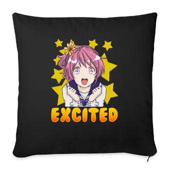 Cute Anime Japanese Girl Manga Excited Face - Sofa pillowcase 17,3'' x 17,3'' (45 x 45 cm) - black - Front
