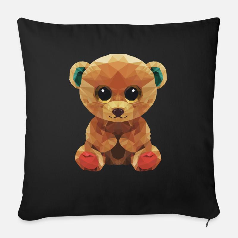 Großer Teddybär mit riesigen Augen Polygondesign - Sofakissenbezug 45 x 45 cm - Schwarz