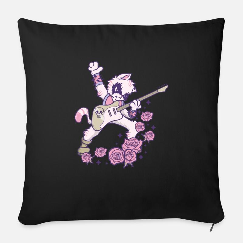 Pastel Goth Kawaii Heavy Metal Katze Gitarre Goth - Sofakissenbezug 45 x 45 cm - Schwarz