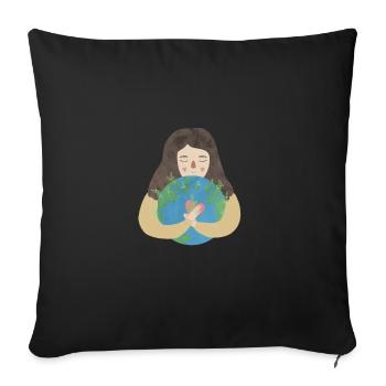 Fille câlin terre planète terre plante coeur - Housse de coussin décorative 45 x 45 cm - noir - Devant