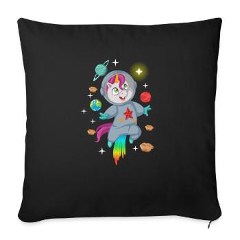 Licorne astronaute de super-héros dans la licorne de l'espace - Housse de coussin décorative 45 x 45 cm - noir - Devant