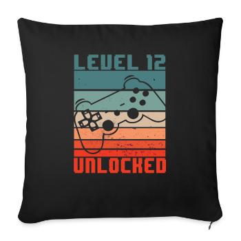 Level 12 Unlocked - 12th birthday gamer gift - Sofa pillowcase 17,3'' x 17,3'' (45 x 45 cm) - black - Front
