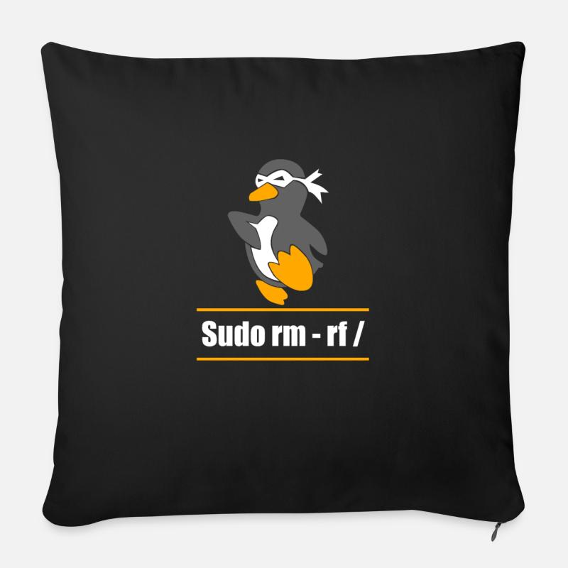Tux Linux Penguin Sudo Rm Rf Geek Hacker - Housse de coussin décorative 45 x 45 cm - noir
