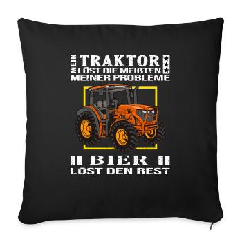 traktor ernte bauer fährt trecker trinkt bier - Sofakissenbezug 45 x 45 cm - Schwarz - Vorne