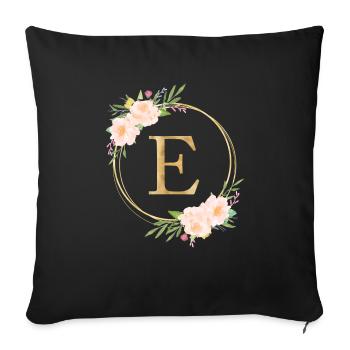 Personalisierbar Monogramm E Blumen Kreis Pastell - Sofakissenbezug 45 x 45 cm - Schwarz - Vorne
