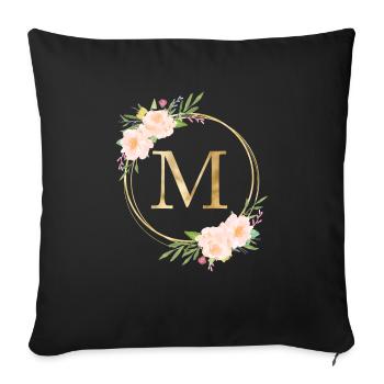 Personalisierbar Monogramm M Blumen Kreis Pastell - Sofakissenbezug 45 x 45 cm - Schwarz - Vorne