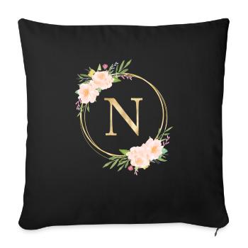 Personalisierbar Monogramm N Blumen Kreis Pastell - Sofakissenbezug 45 x 45 cm - Schwarz - Vorne
