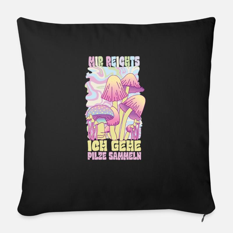 Ich Habe Genug Forest Mushroom Pink Halographie - Sofakissenbezug 45 x 45 cm - Schwarz