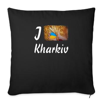 I love Kharkiv Ukrainian flag symbol wheat - Sofa pillowcase 17,3'' x 17,3'' (45 x 45 cm) - black - Front