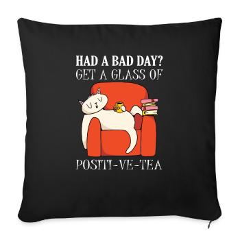 Obtenez un verre de chat de thé positif - Housse de coussin décorative 45 x 45 cm - noir - Devant