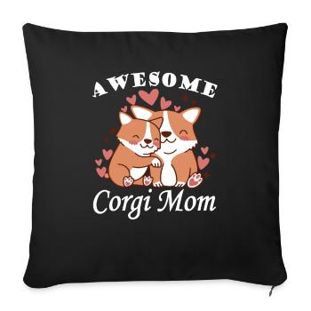 Ehrfürchtiger Corgi-Mutter-Sohn-Flaum-kawaii-Hund - Sofakissenbezug 45 x 45 cm - Schwarz - Vorne